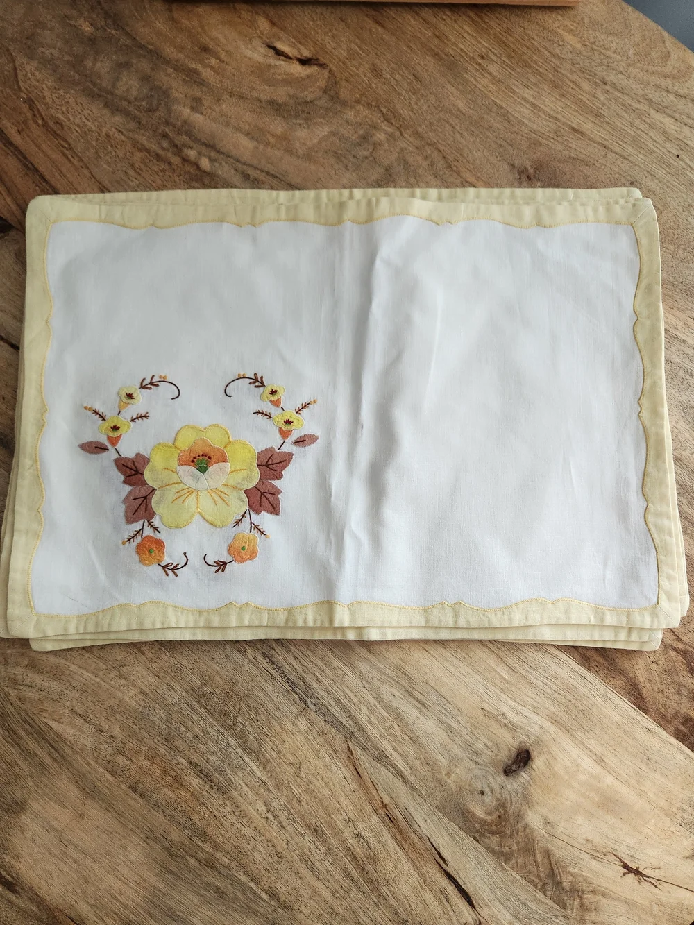Embroidered Yellow Floral Table Placemats - Set of 8